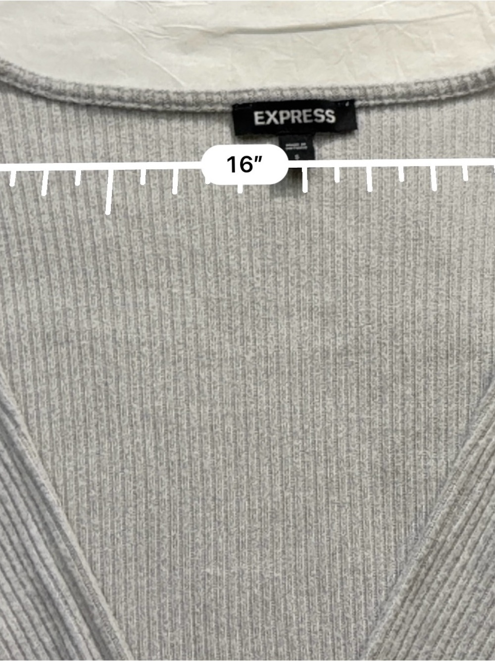 Express Light Gray Ribbed Wrap Tie-Front Long Sleeve Top - Picture 4 of 6